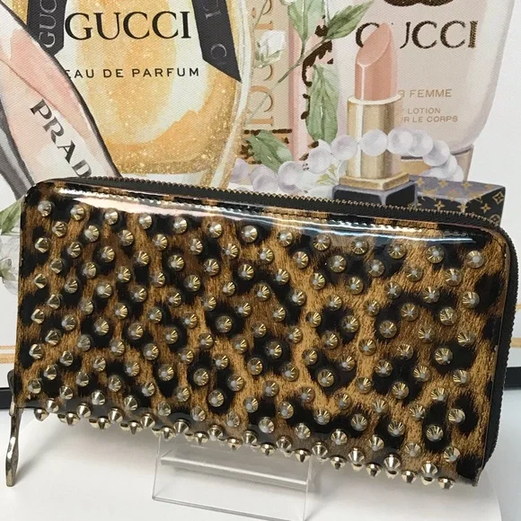 Christian Louboutin Panettone Studded Leopard Zip Around Wallet πβ€οΈ - Picture 5 of 17